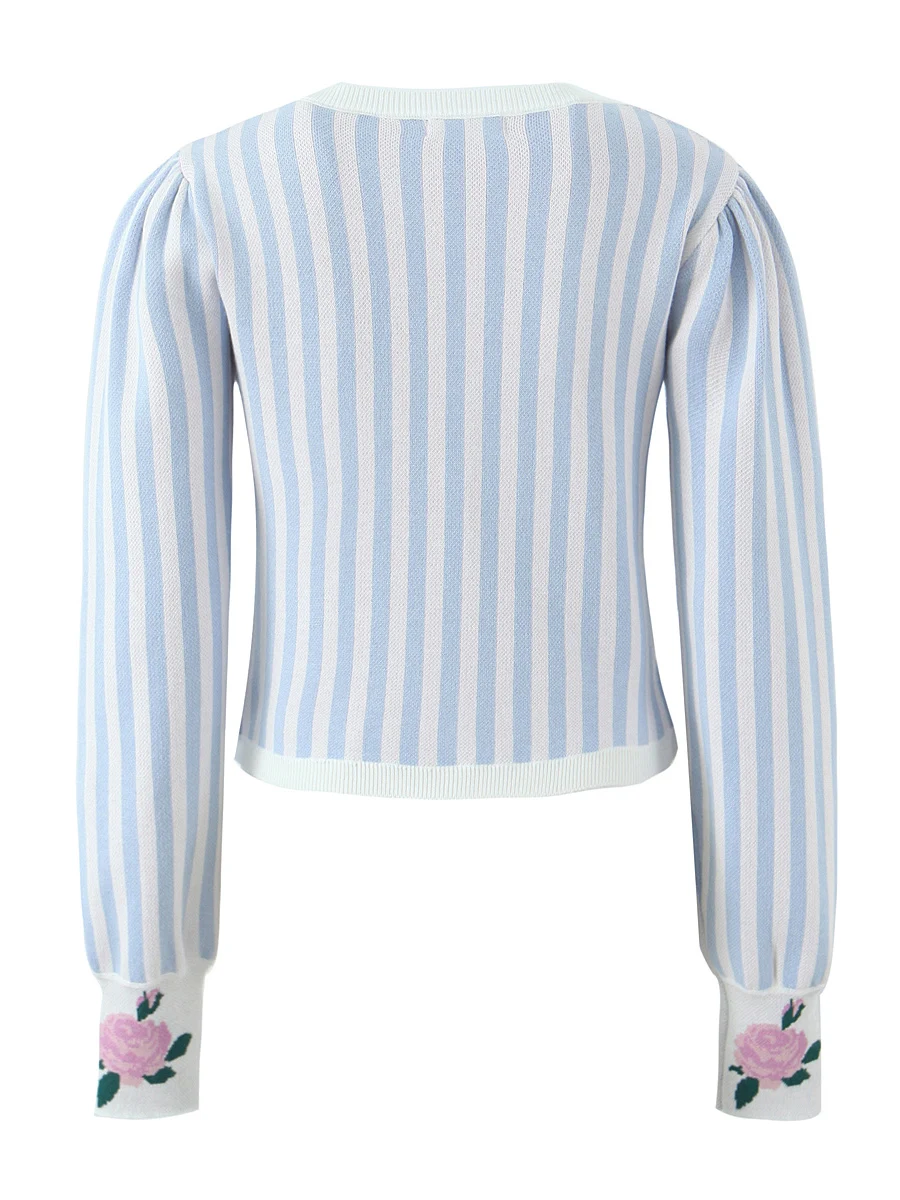 American Sle Retro Floral Embroidery round Ne ort Knitted Sweater Women's Versatile Slimming Cardigan Outerwear