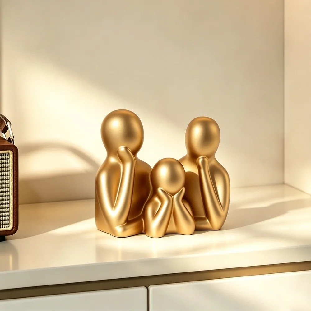 Couple Embracing Sculpture Abstract Family Sculpture Plastic 3D Printed Sculpture of A Family of Three Unique Modern