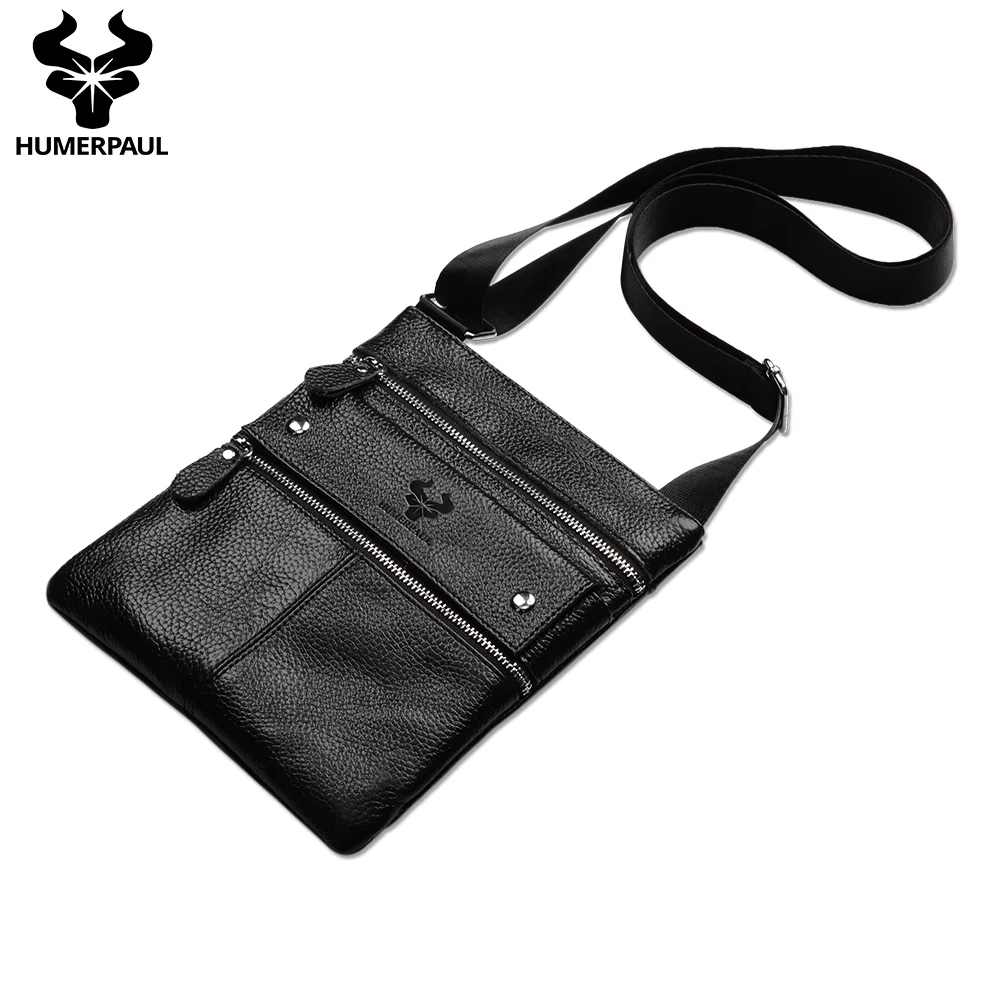 HUMERPAUL Bags for Men Genuine Leather Men Vintage Small Flap Crossbody Bag Lightweight Cowhide Shoulder Bag for Work Business