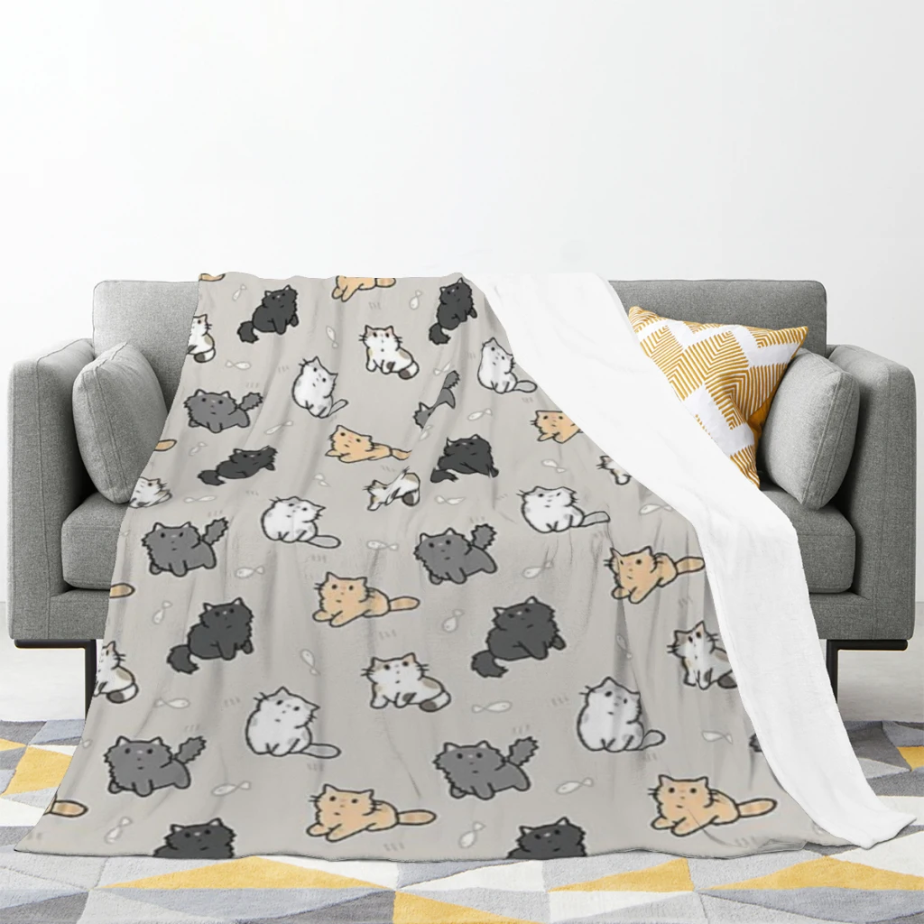 Kittens and fish pattern Blanket Sofa Bedroom Bed Home Office Nap Blanket Car Travel Picnic Blankets Gift