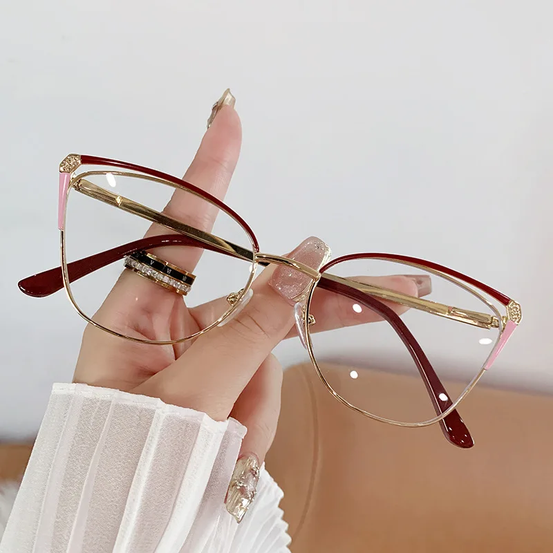 CAIDERONI Trend Cat Eye Frauen Mode Anti Blau Licht Metall Gläser Schmetterling Angepasst Objektiv Lesebrille Frauen Kurzsichtig 25062 8