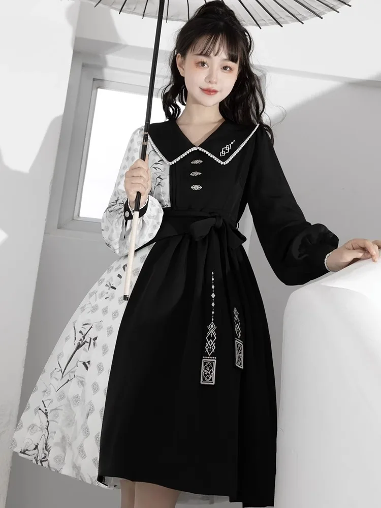 Lolita Original Hanfu Women's Improved Chinese Style Daily Commuting Han Elements New Chinese Vintage Bamboo Print Dress