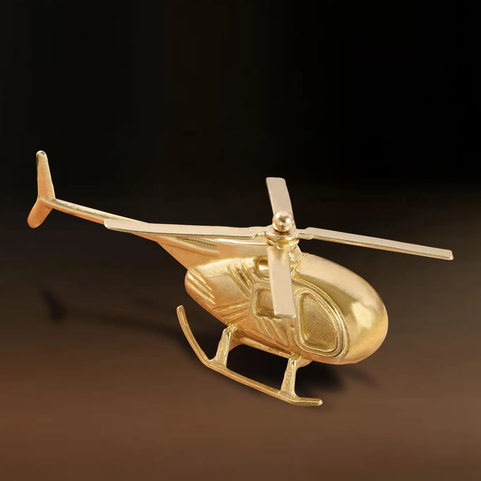 Miniature Brass Helicopter Statue Airplane Miniatures Artistic Metal Desk Ornament for Home Office and Gift Decoration