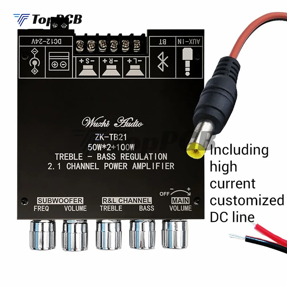 50W+50W+100W 2.1 Channel TPA3116D2 AUX Bluetooth Audio Power Amplifier Board Treble Bass Frequency Volume Control for Speaker