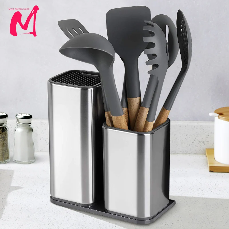 Stainless Steel Knife Holder Bucket Bracket Storage Rack Multi-functional Kitchen Storage Bucket Kitchen Accessories Chopstick