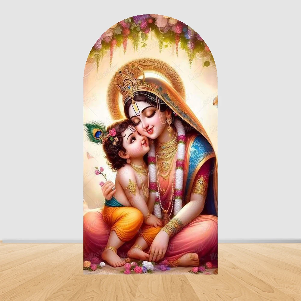 Peacock Baby Shower Arch Backdrop Cover Indian Krishna and Radha Floral Tree Birthday Party Decors Gender Arched Wall Background