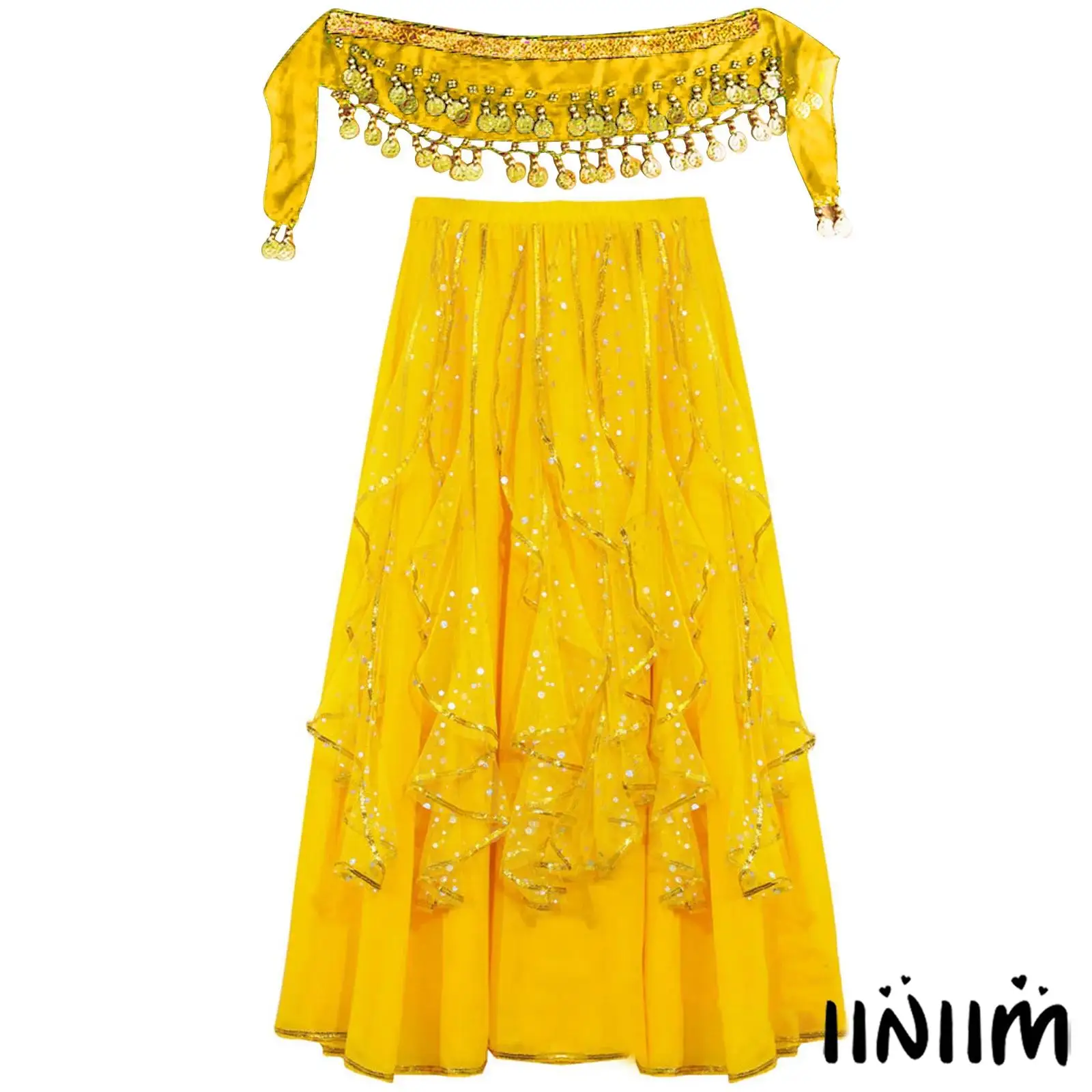 

Kids Girls Modern Belly Dance Costume Sparkly Sequins Overlay Drapes Belly Dance Skirt Carnival Party Stage Performance Costume