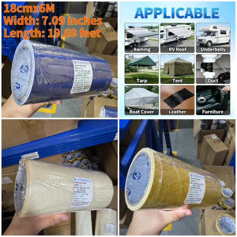 18cm X 6M Awning Repair Tape Waterproof Heavy Duty Adhesive Tape for Tarp Canvas Tent Boat Cover RV Camper Outdoor Seam Repair