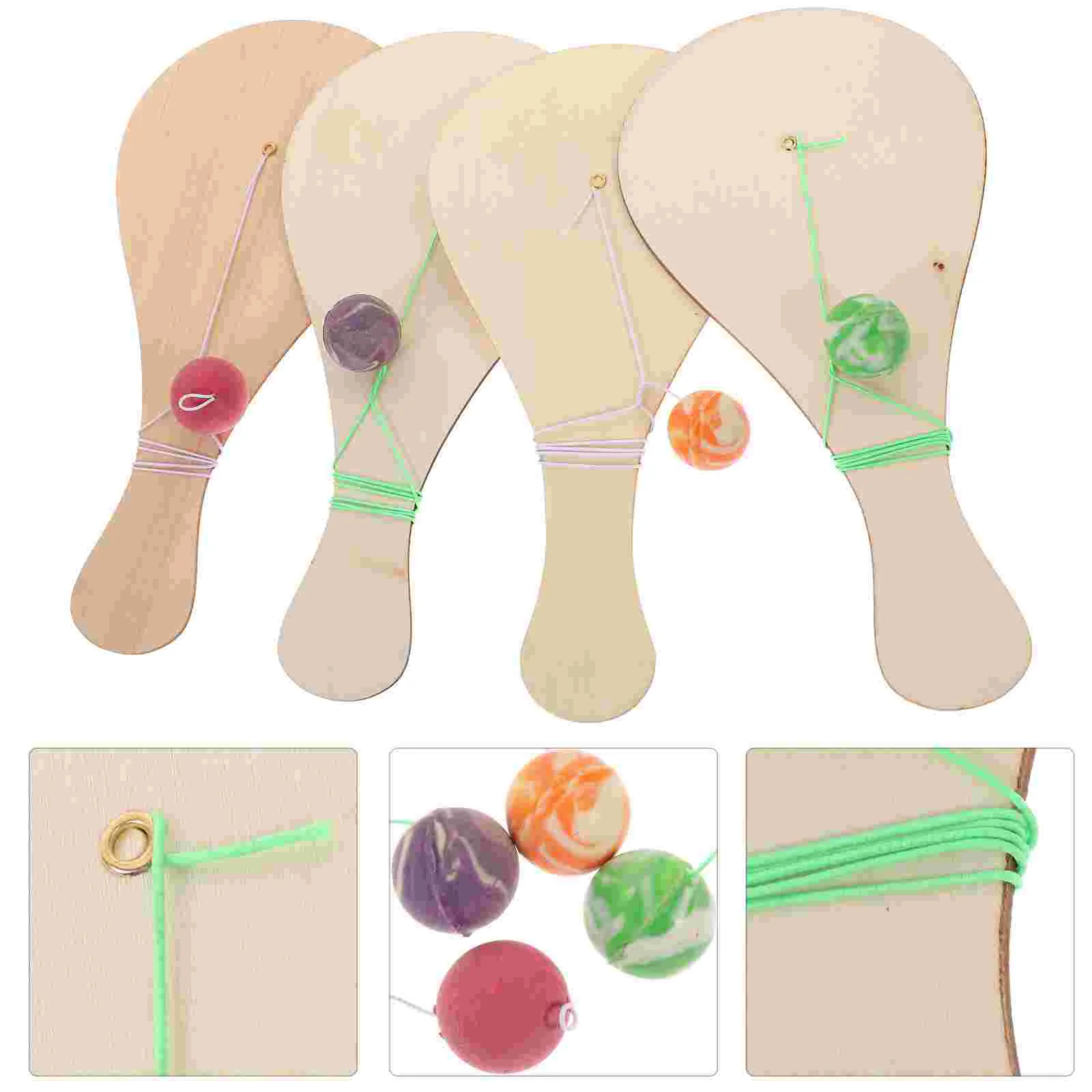 

6 Pcs Toy Set White Billet Wooden Racket Toddler Tennis Balls Kids Toys Beach Coloring Painting Graffiti Paddle