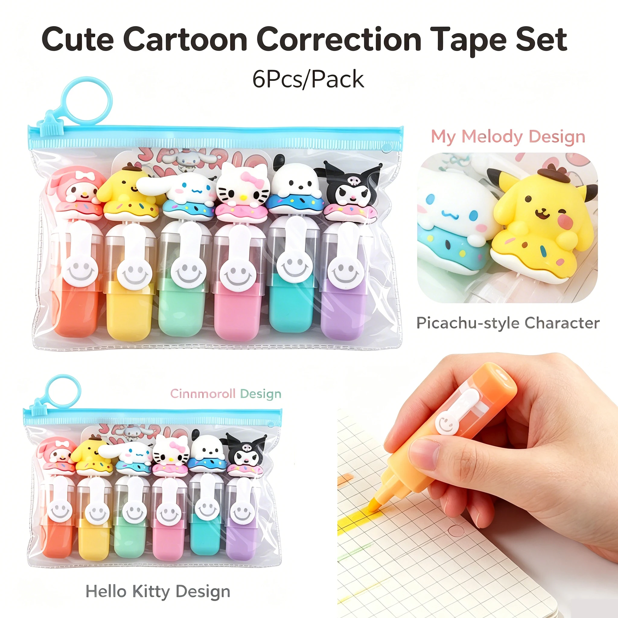 

НОВЫЕ 6 шт. маркеры Sanrio, милые детские маркеры Kuromi Cinnamoroll My Melody, канцелярские принадлежности для студентов, подарки для детей