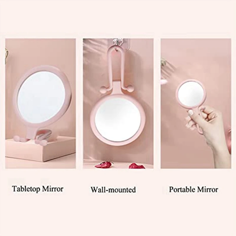 10X Handheld Magnifier, Double Sided Folding Makeup Mirror, Portable Handheld Mirror With Adjustable Handle(Pink)