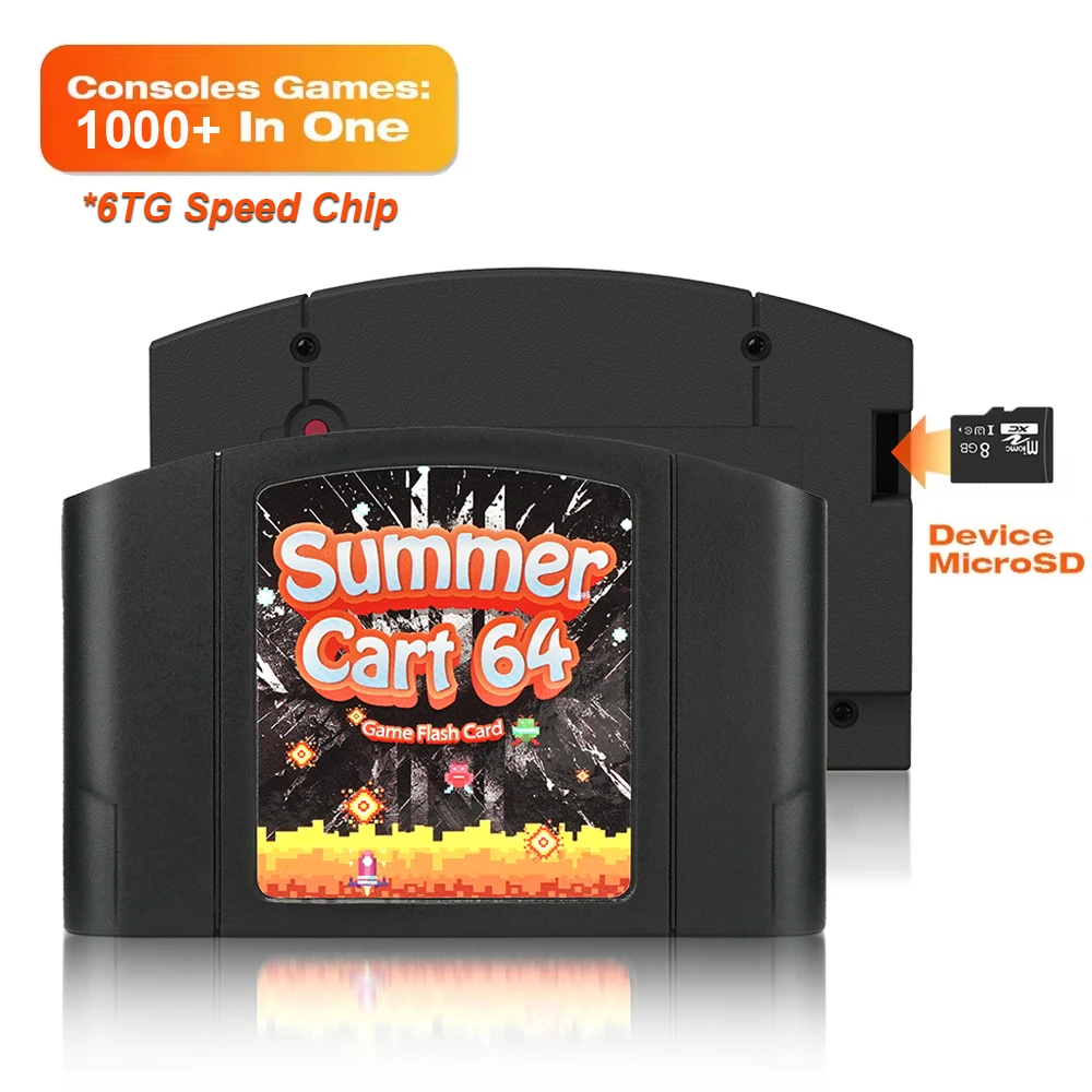 Retro SummerCart64 게임 카드 1000+ in 1 게임 카트리지 Nintendo 64 N64 비디오 게임 콘솔 지역 무료 8GB 카드 포함
