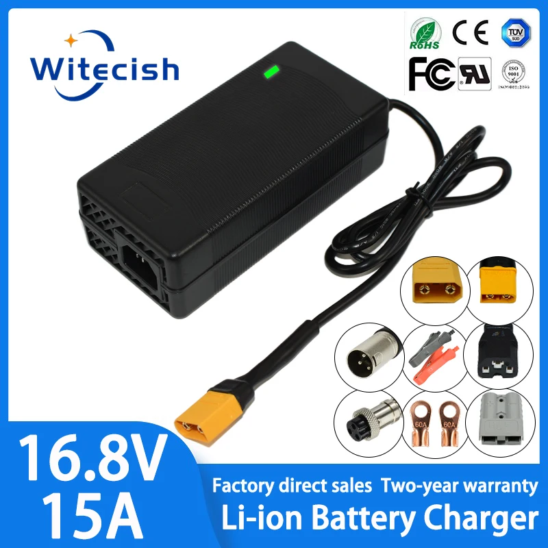 16.8V 15A 리튬 배터리 충전기 (4S 14.8V 15V 리튬 이온 배터리용) 고속 충전기 (팬 포함, 알루미늄 케이스, 100-240V, XT90 XT60)