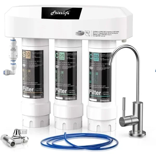 Frizzlife Under Sink Water Filter System with Brushed Nickel Faucet SP99-NEW, NSF/ANSI 53&42 Certified to Remove Lead, Chlorine