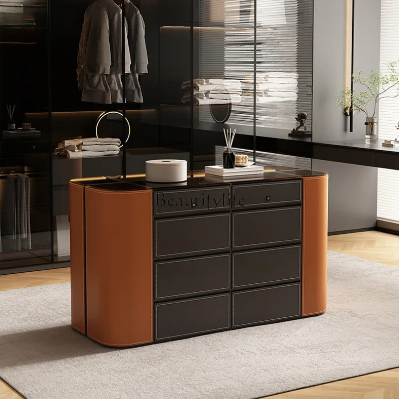 

Modern simple cloakroom, jewelry, island cabinet, makeup table, integrated open storage display, double-sided chest