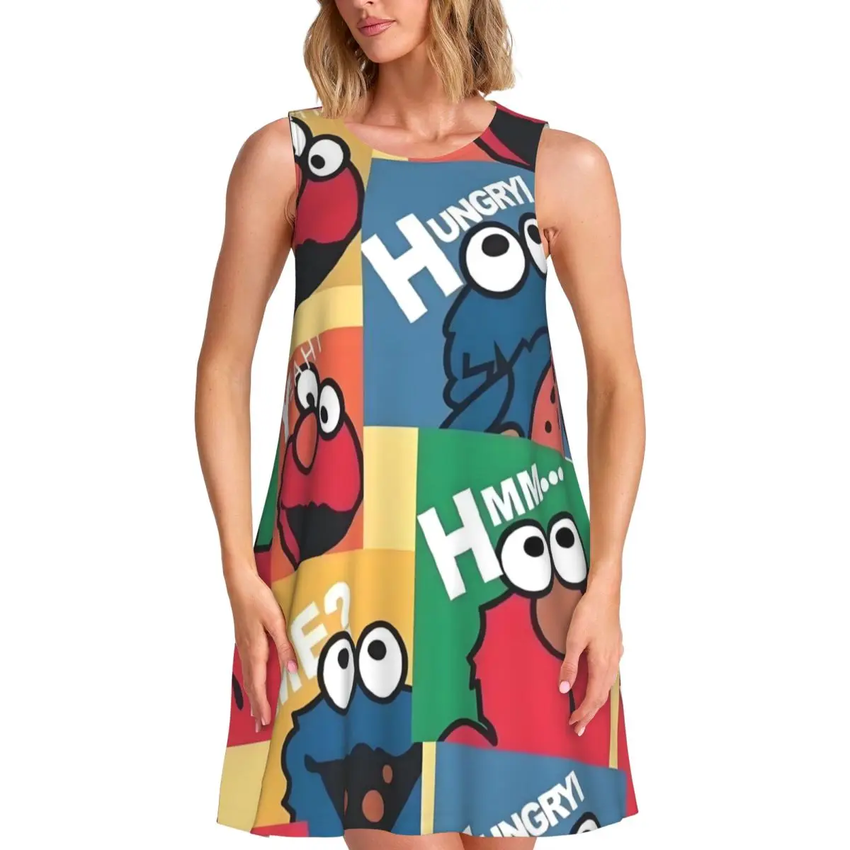 فساتين نسائية صيفية بدون أكمام مخصصة من Cookie Monster فساتين صيفية غير رسمية للتلفزيون للأطفال فستان بدون أكمام للشاطئ #1