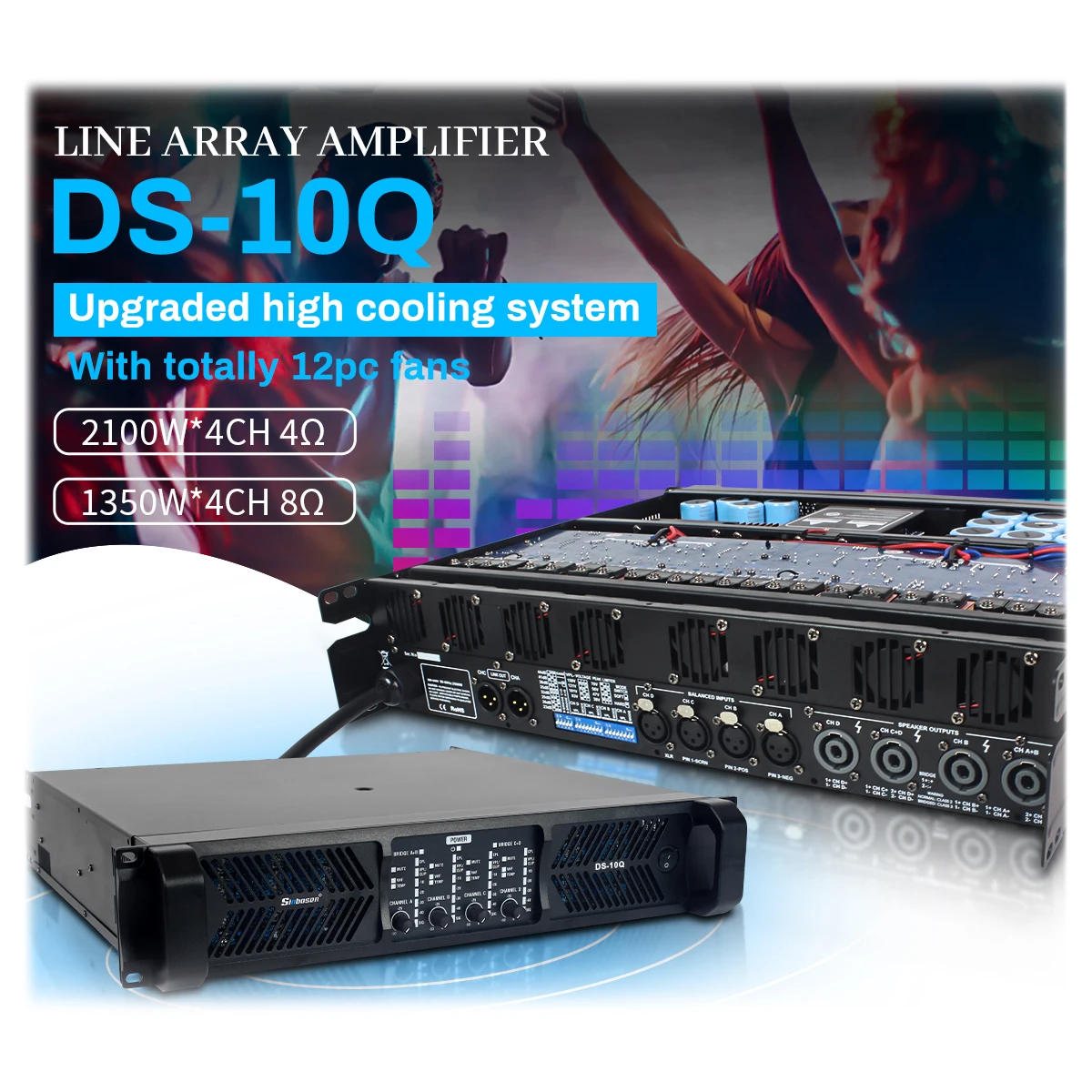 Stereo Integrated Power Amp 10Q Circuit Switch Class Td 4 Channel 1000 Watts Brand Professional Audio Power Amplifier