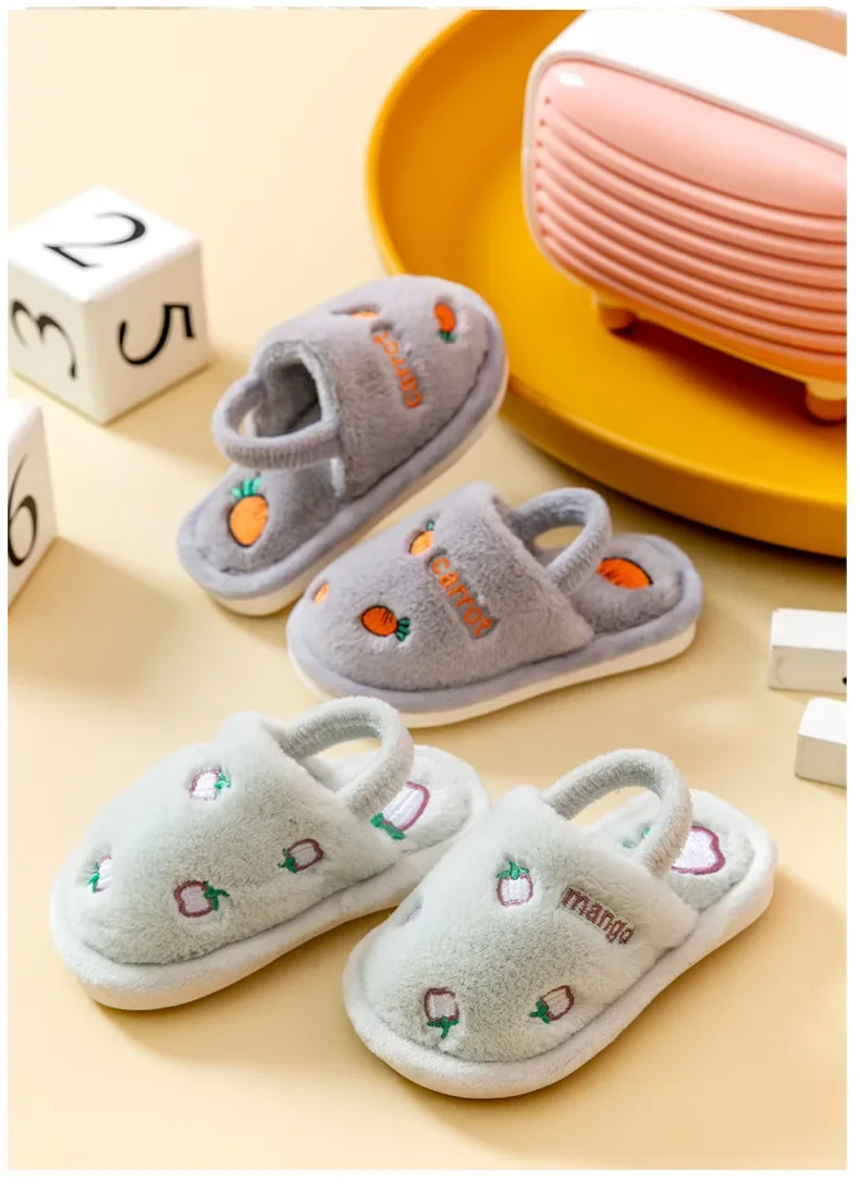 Kinder-Baumwoll-Hausschuhe, einfarbig, warm, für den Winter, für Jungen und Mädchen, mit Plüschfutter, für den Innenbereich, weiche Sohle, rutschfest, Baumwollschuhe. – Detail 11
