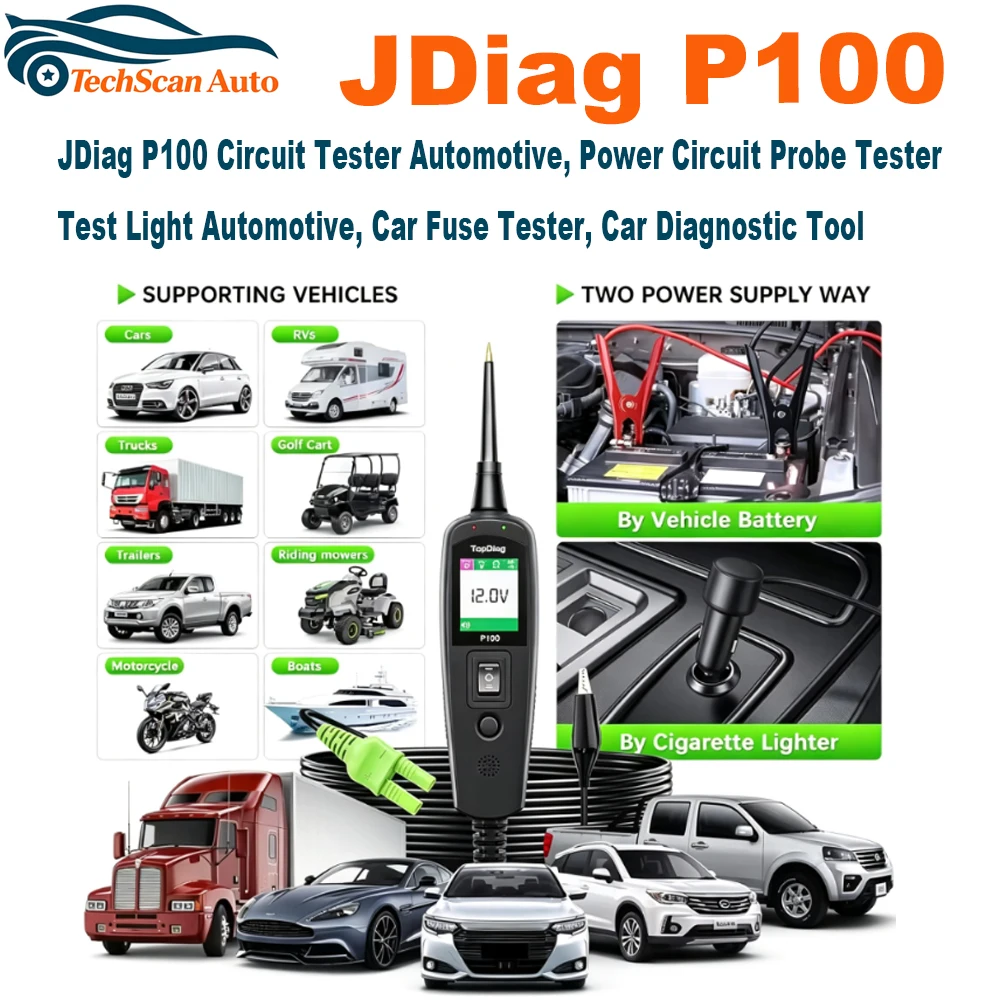 JDiag P100 Circuit Tester Automotive, Power Circuit Probe Tester, Test Light Automotive, Car Fuse Tester, Car Diagnostic Tool