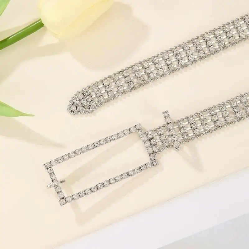 A52E Women Shimmering Rhinestones Talia Łańcuch Cyrkon Inkrustowany Łańcuch taneczny dla żeńskich dżinsów w talii