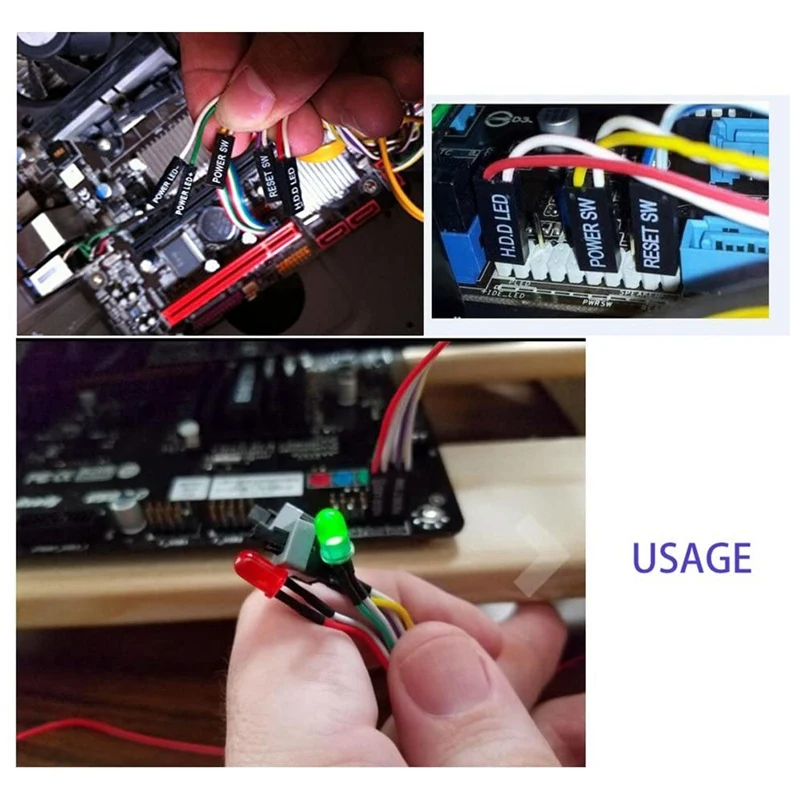 Computer Case ATX Power On Off Reset Switch Cable With 2 LED Light Light Red Green ATX Case Front Bezel Wire,65Cm
