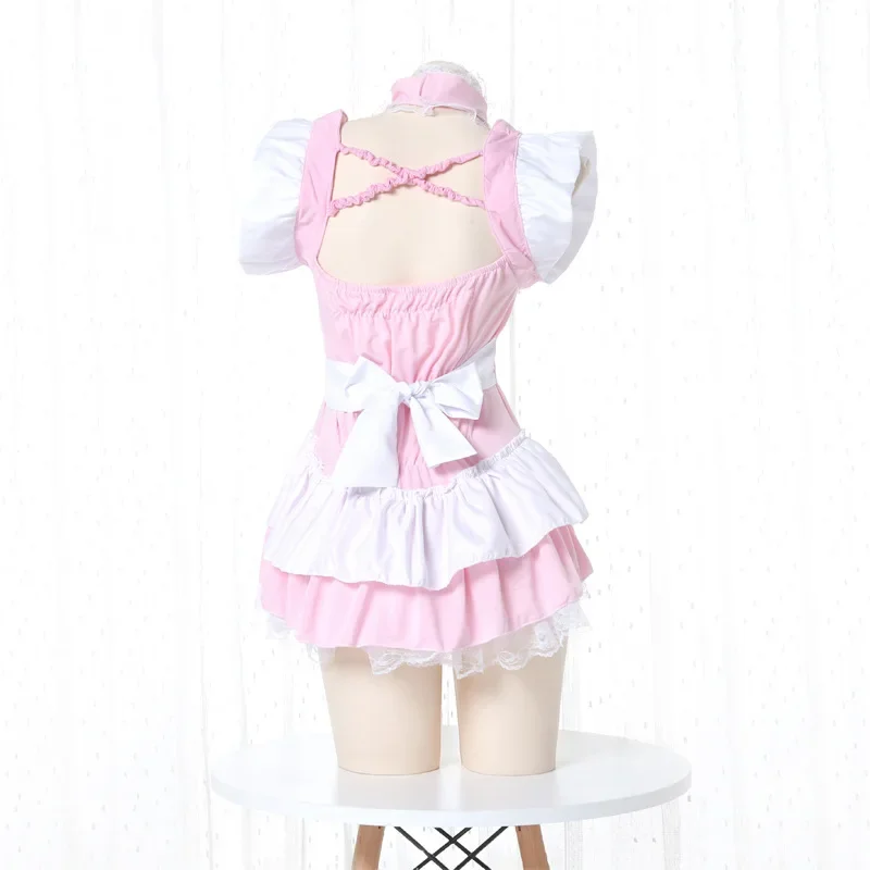 Vestido de Lolita para mujer, traje de sirvienta rosa, disfraz de Anime japonés, delantal, uniforme de sirvienta, camisón Kawaii