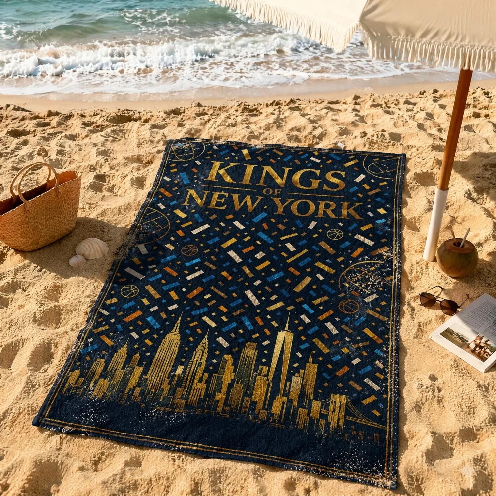Oversized Beach Towel Dark Base Golden Streamer Pattern Microfiber Quick Dry Sand Proof Travel Swimming Outdoor Vacation Towel