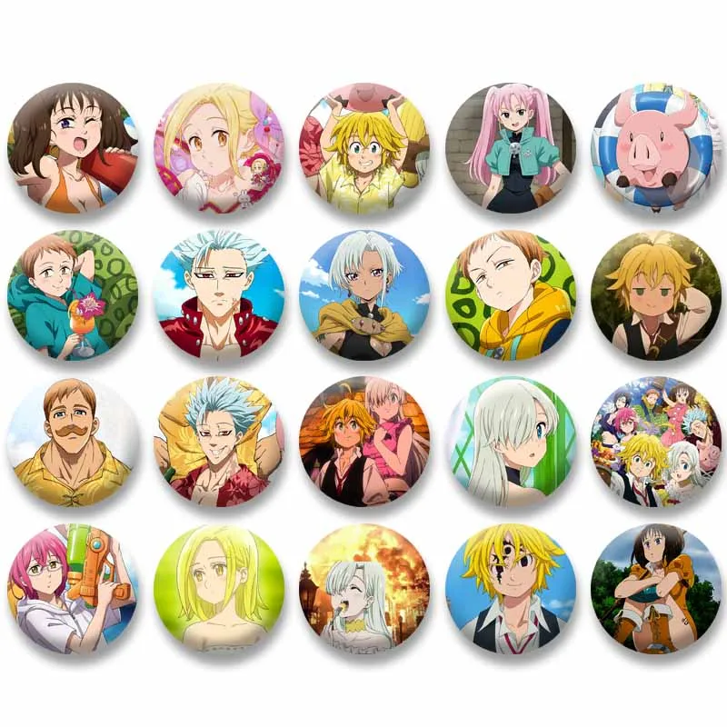 Personaje de Anime Meliodas Elizabeth insignias divertidas los siete pecados capitales broche de dibujos animados bolso camisa joyería Pins accesorios regalos