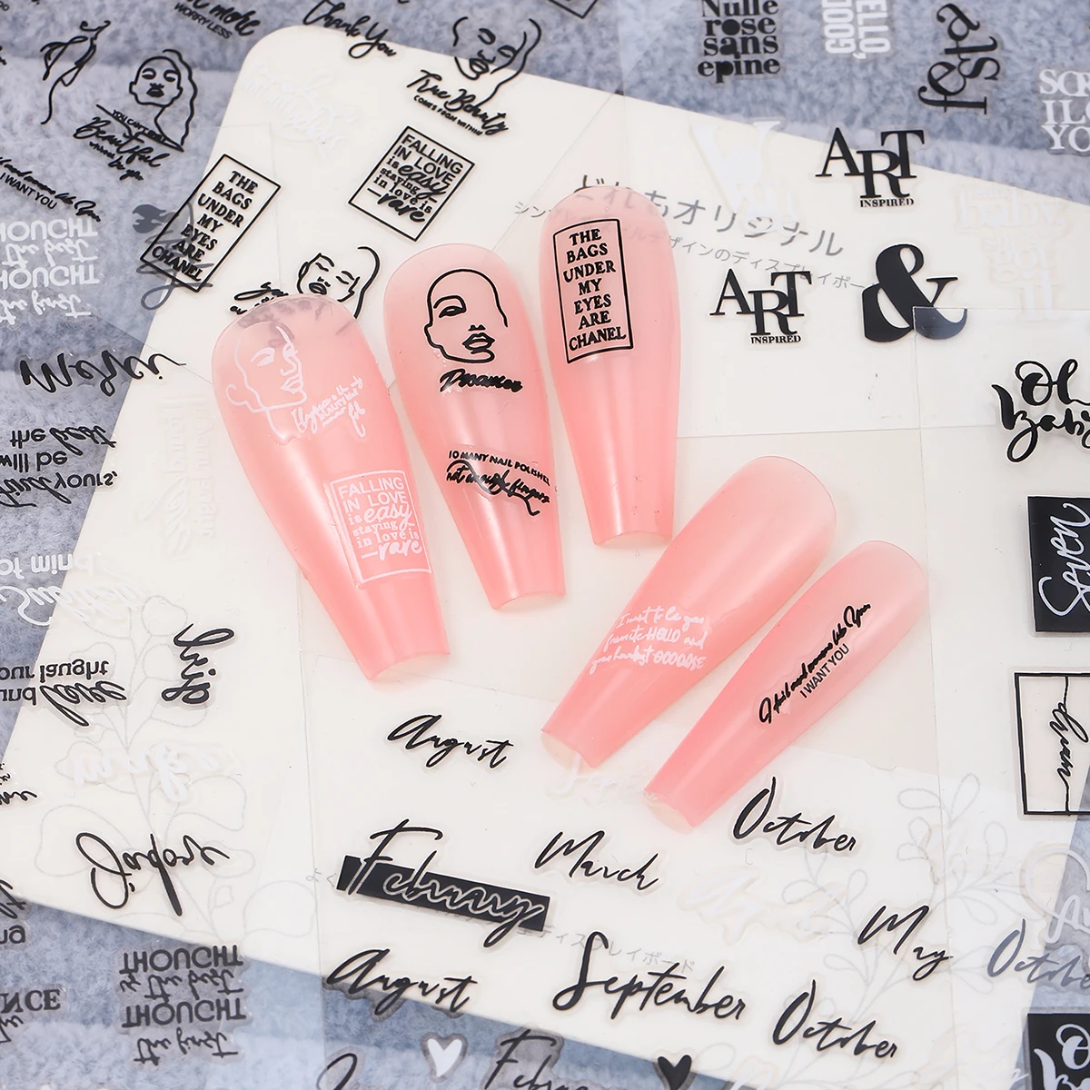 ملصق أظافر رفيع جدًا بحروف إنجليزية ، 12 أسود وأبيض ، طراز أنيق ، ديكور على شكل أظافر ذاتي الصنع ، ملصق غراء خلفي ستيريو #1