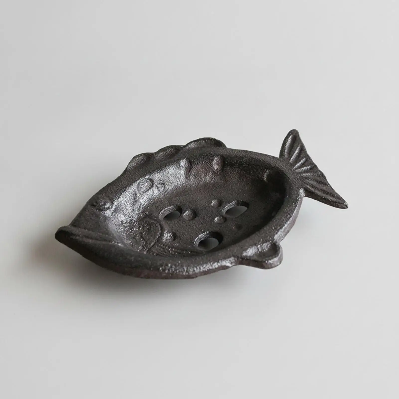 Solid Cast Iron Soap Dish for Bathroom Vanity with Elevated Feet and Oval Drain Basin