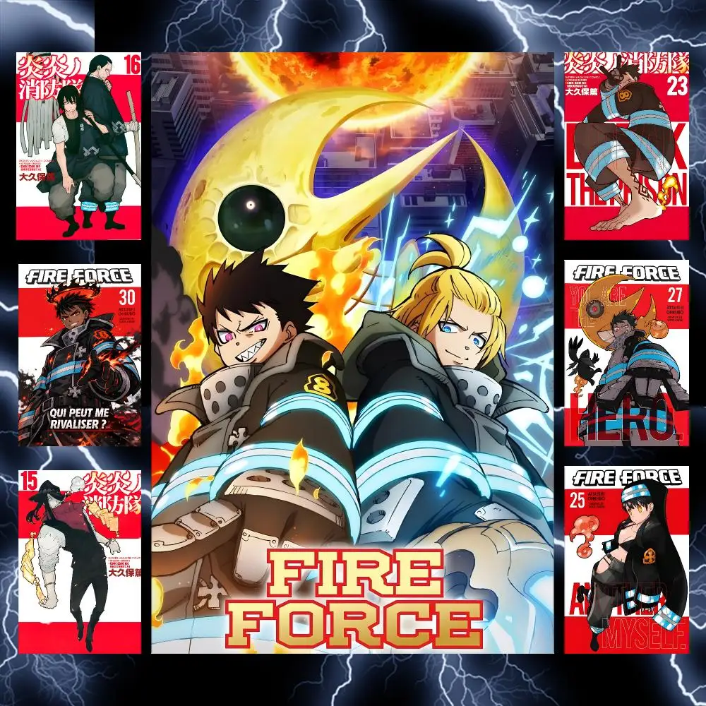 Action Anime F-Fire Force Poster Self-Adhesive Wall Art Poster HD Waterproof PP Bedroom Cafe Gym Home Decor Gift