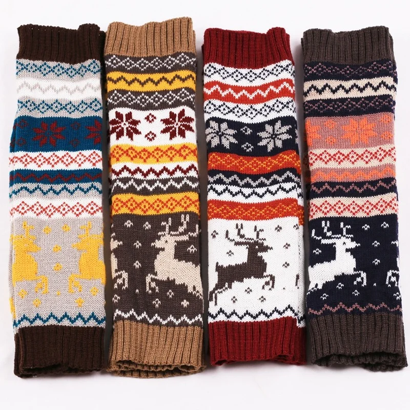 Korean Wool Leggings Winter Knit Crochet Knitted Long Socks Leg Warmer Knee High Socks Cartoon Christmas Legging Female Gift