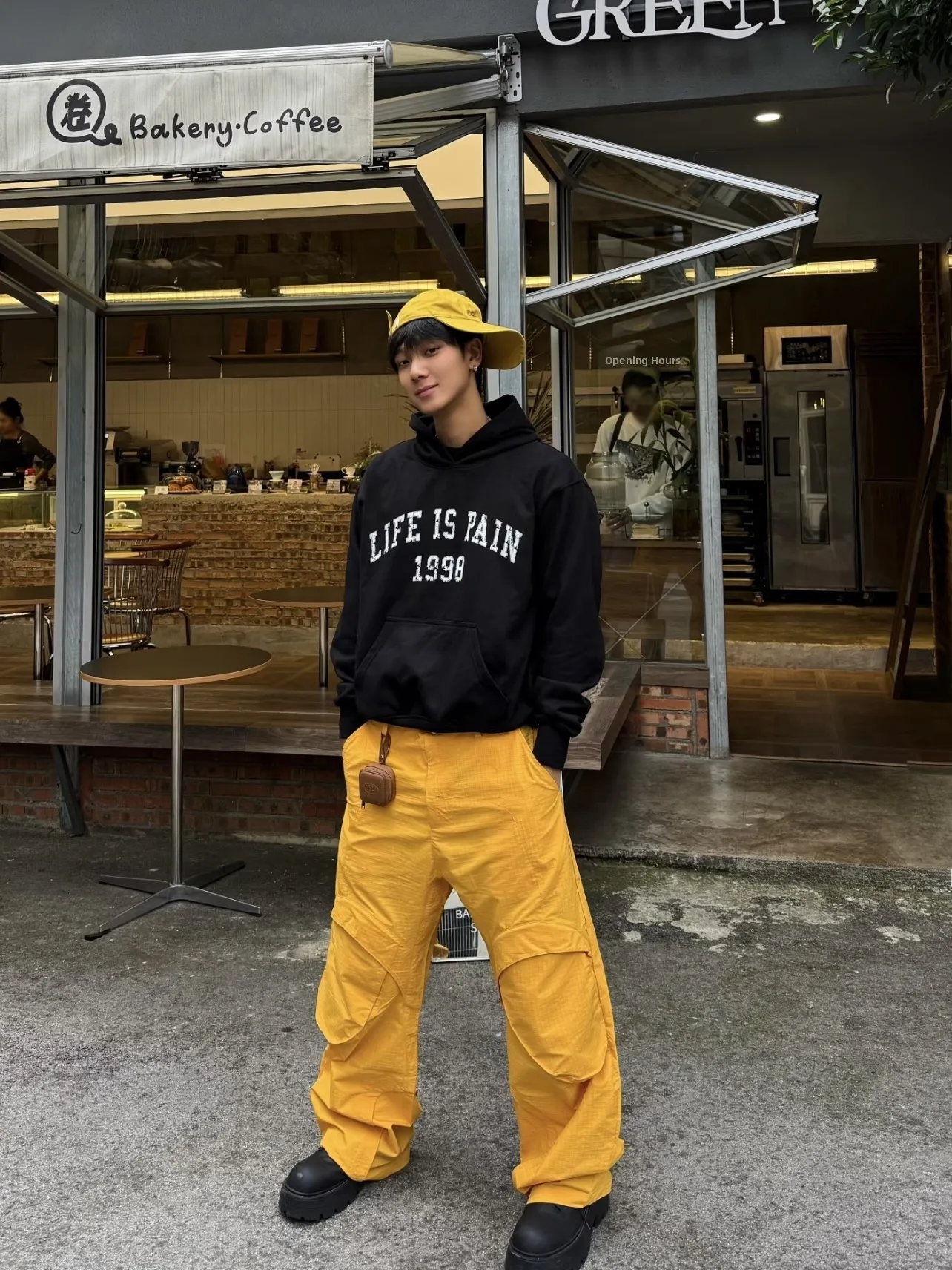 American Retro Yellow Dopaamine Paratrooper Loose Men's Casual Pants Couple's High Street Wide Leg Pants Youth Vitality Style