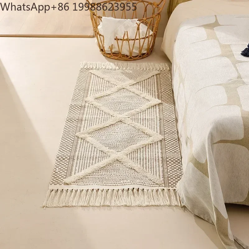 Tassel Mat Nordic Moroccan Style Bedroom Rug Geometric Pattern Tassel Tufted Living Room Bedside Cushion  Tapis Cuisine