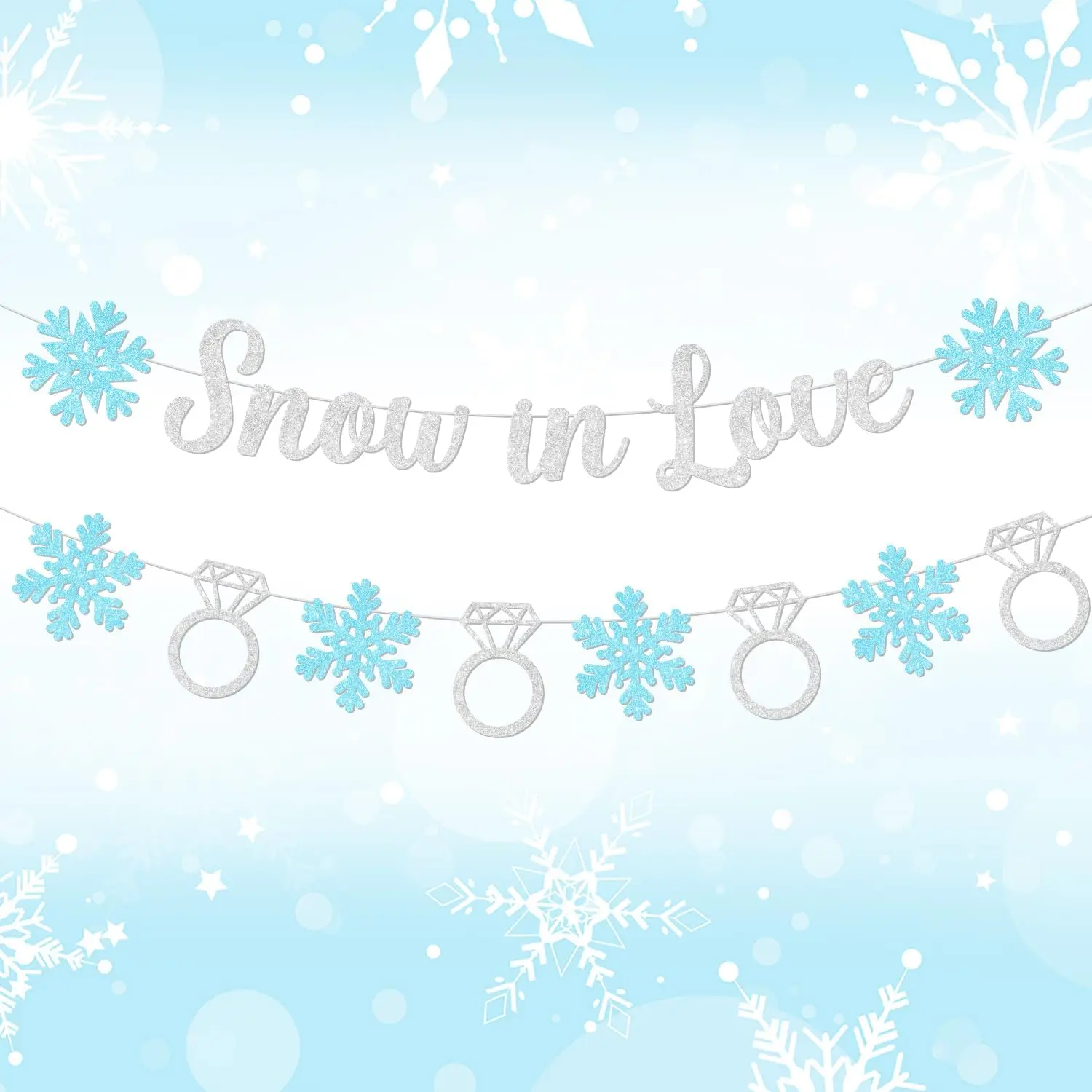 

Funmemoir Snow in Love Banner Glitter Silver Winter Decor Snowflake Ring Bridal Shower Props Wedding Engagement Party Supplies