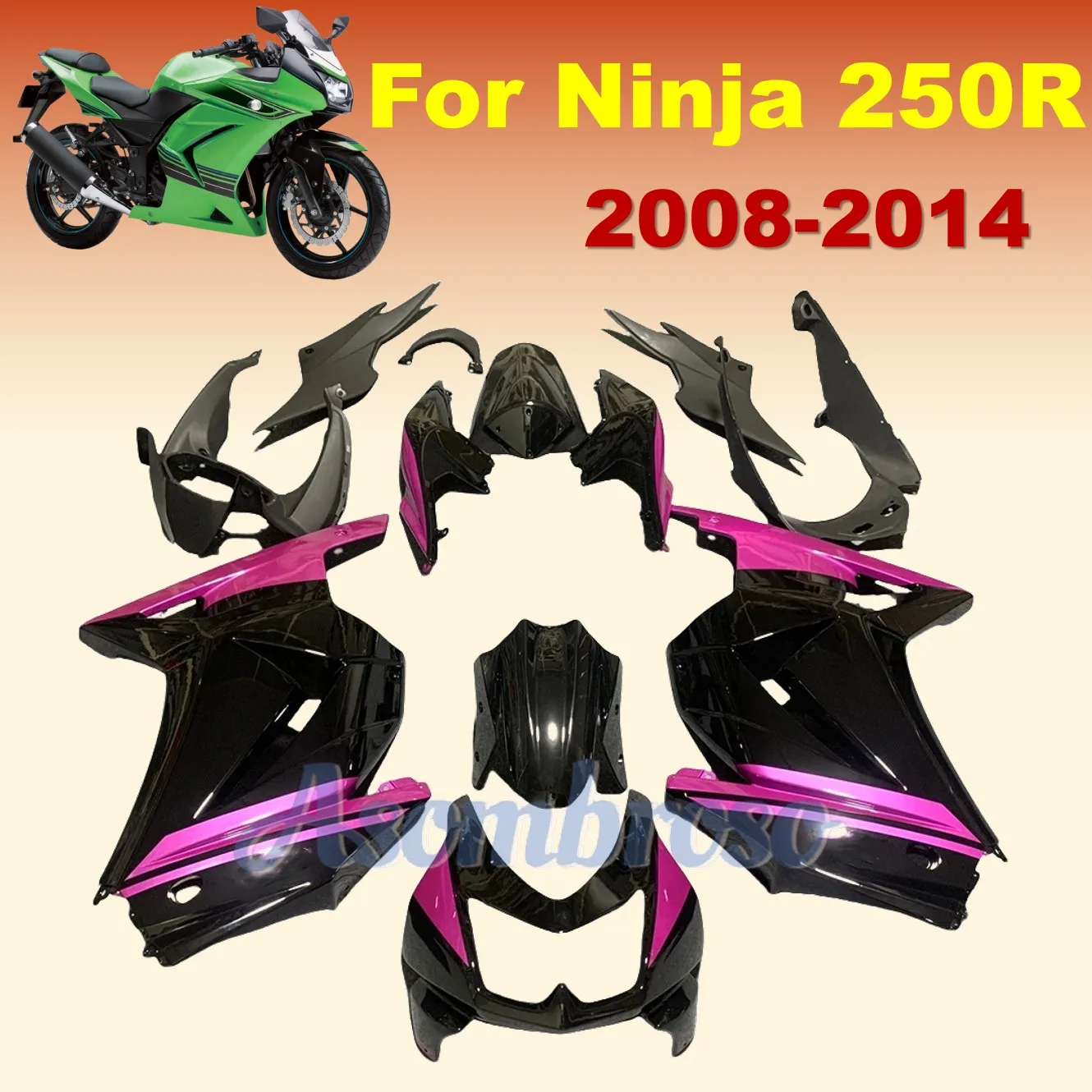 100% Fit for NINJA250 2008 2014 2009 2010 2012 fairings kit  EX250 08-14 full fairing purple black body kit