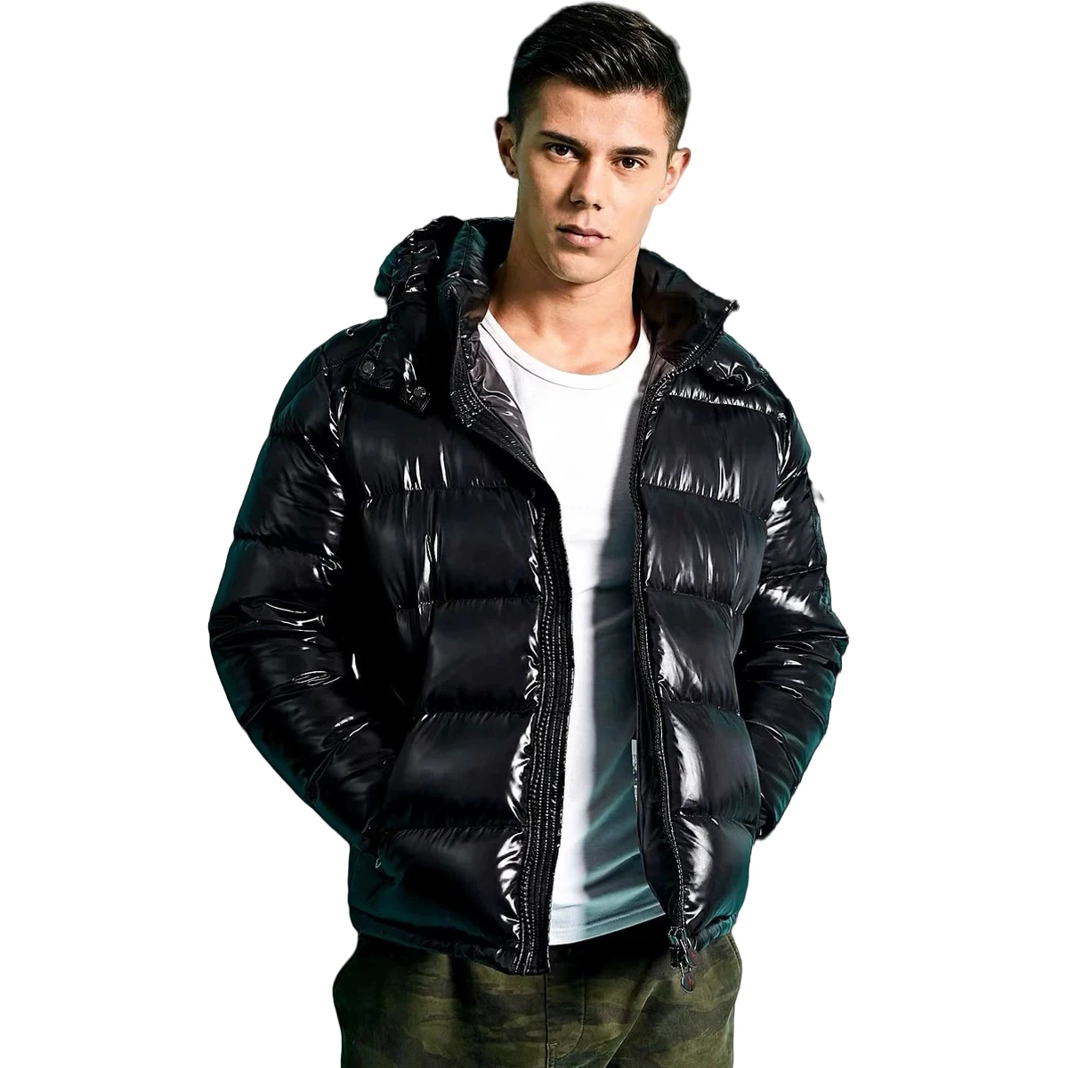 

High Quality Mens Casual White Duck Down Jackets Outdoor Windproof Parka Thicken Warm Puffer Tops Winter Hooded Shiny Down Coats