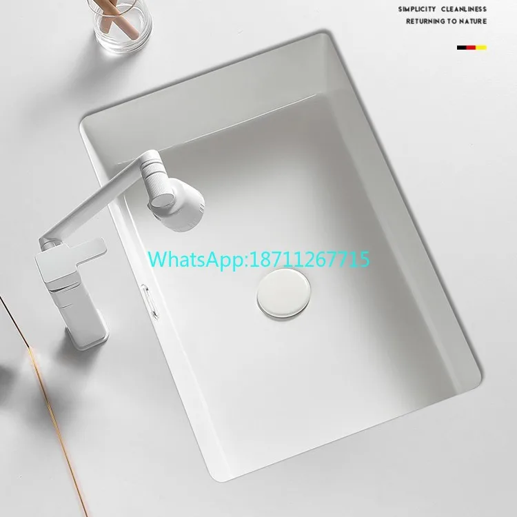 Undermount Ceramic Hand Wash Basin, Square Single Sink for Bathroom, Embedded Washbasin for Home Vanity