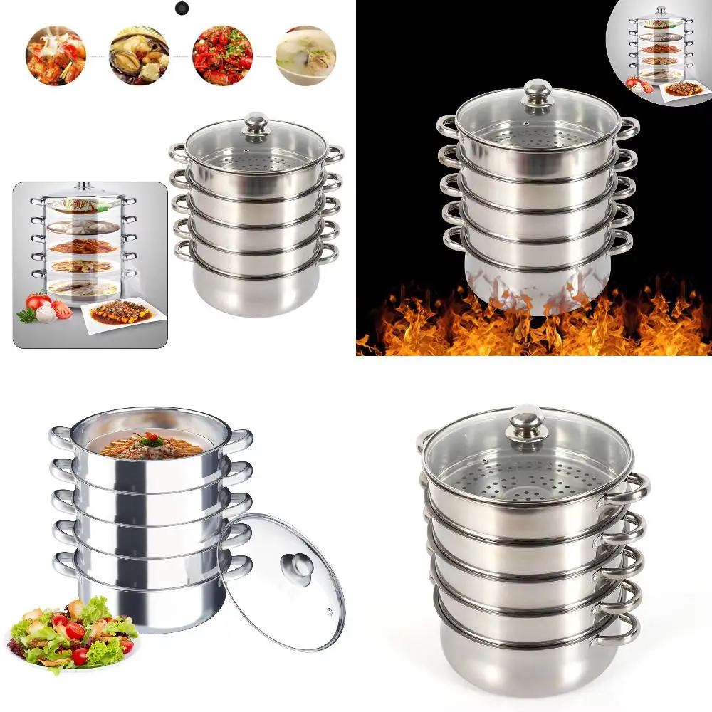 

New 5-Layer Cooker Large Steamer|Domestic Commercial Stainless Steel Glass Lid Steamer Cookware