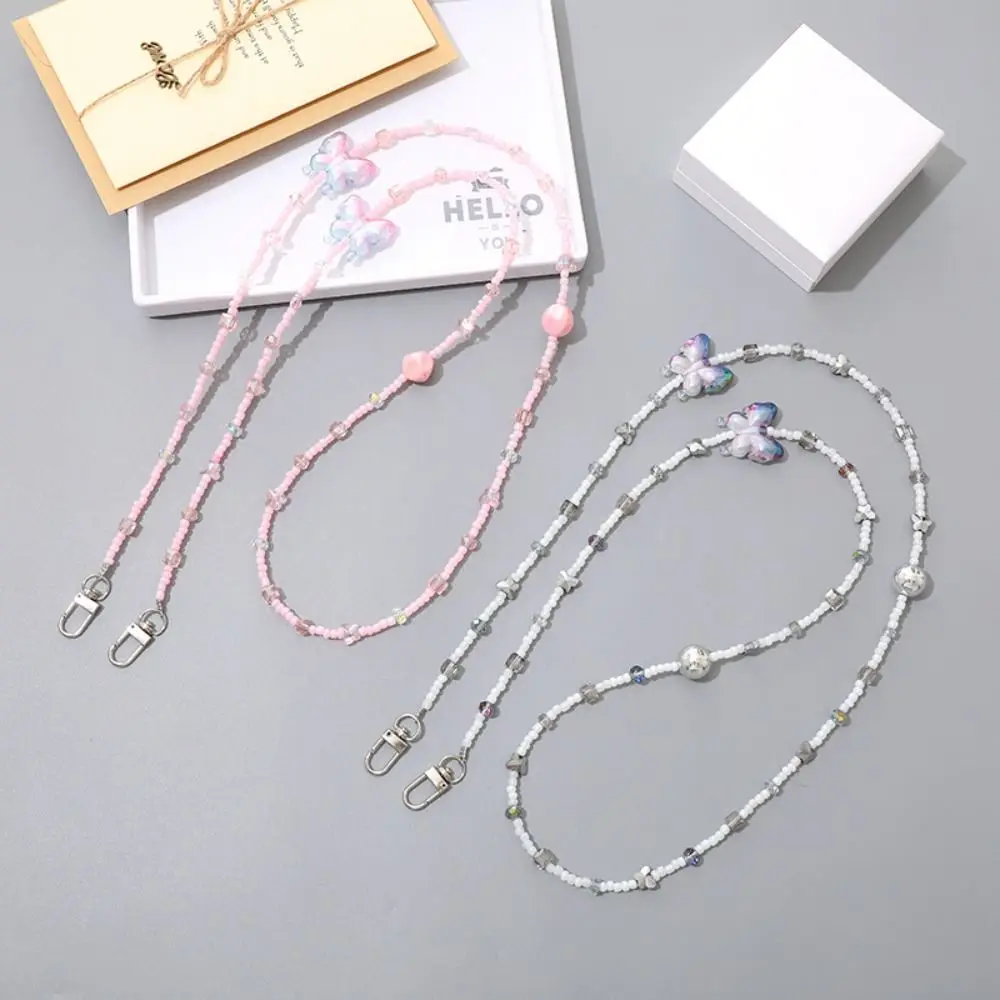 

Bow Bead Phone Strap Anti Loss Crossbody Mobile Phone Bead Chain Colorful Butterfly Pearl Mobile Phone Lanyard Jewelry