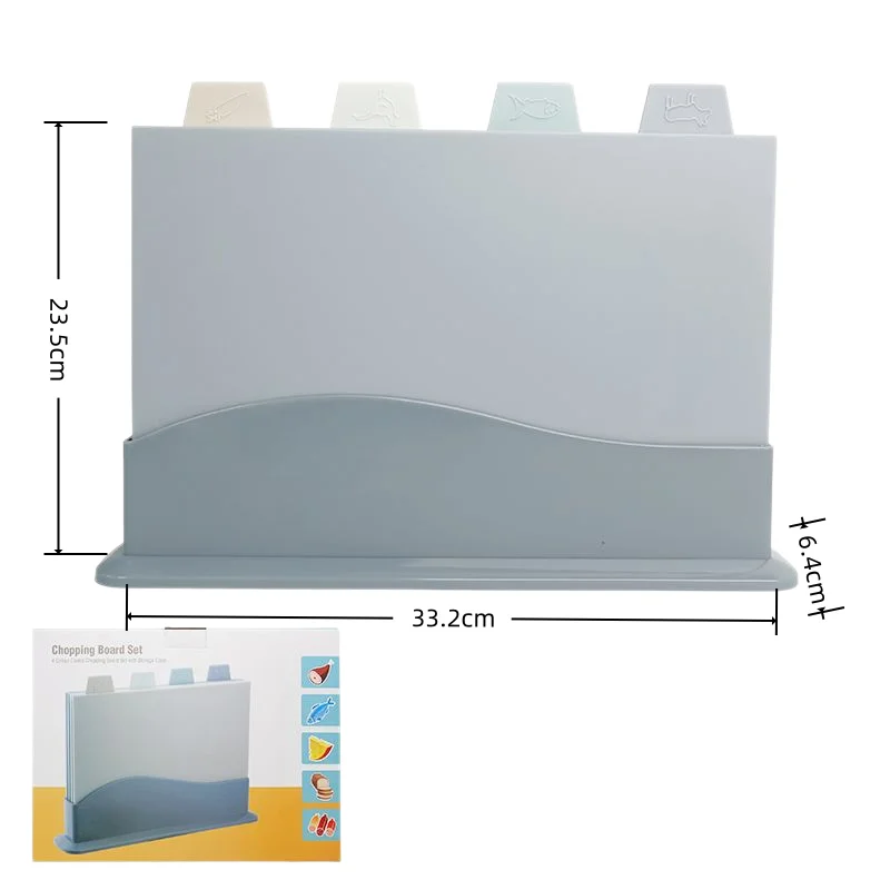 4PCS Color Coded Cutting Board Set with Holder Double Sided Plastic Chopping Boards Food Icons for HomeSafe Durable Kitchen Tool