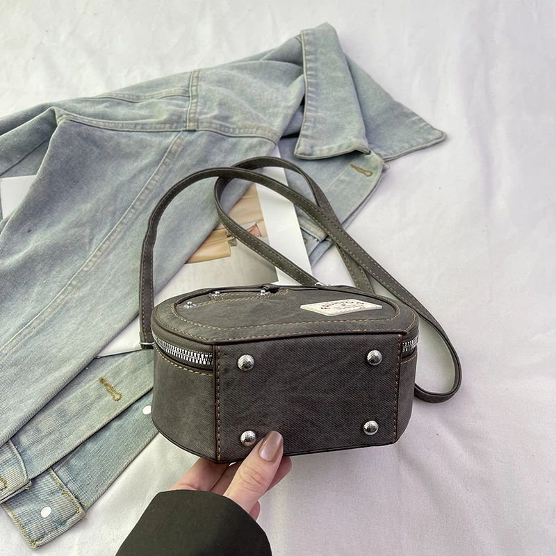 Runde Handtasche Retro Shoudler Taschen für Frauen 2024 Mini kleine Umhängetasche klassische Pu Griff Geldbörse Bolasas runde Einkaufstasche – Detail 9