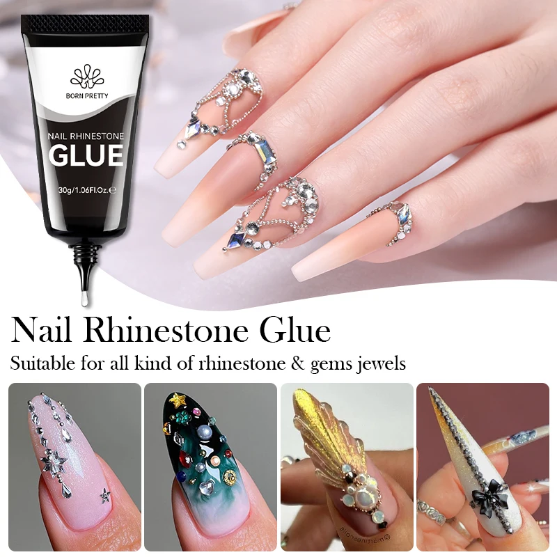 BORN PRETTY  Rhinestones Glue Nail Gel Poloish 30ml For Manicure Transparent Nail Art Sticky Gel Strong Jewelry Decorations