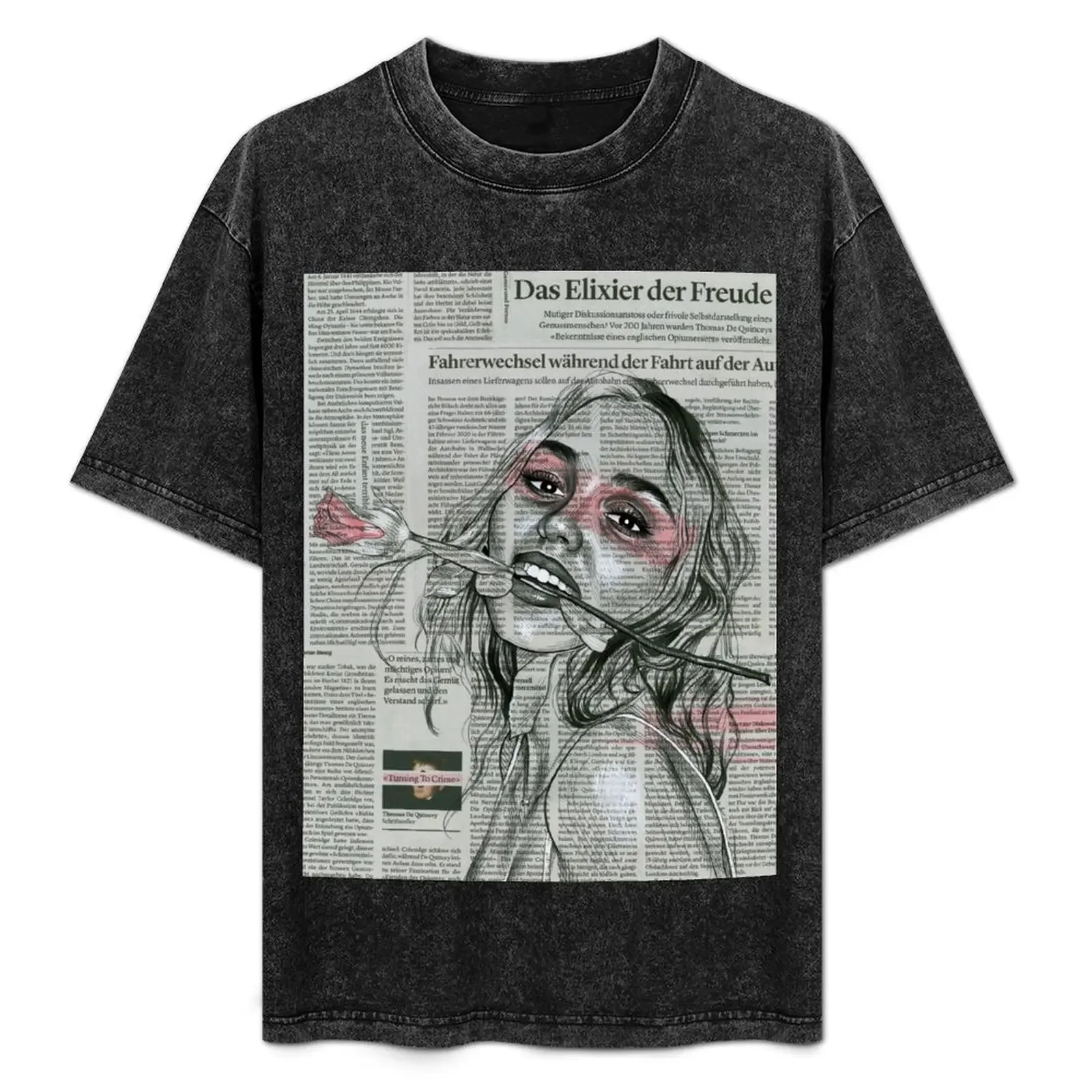 

Lily Rose Depp with Rose - Portrait on Newspaper (High Res) T-Shirt boys whites graphic shirts black t shirts for men