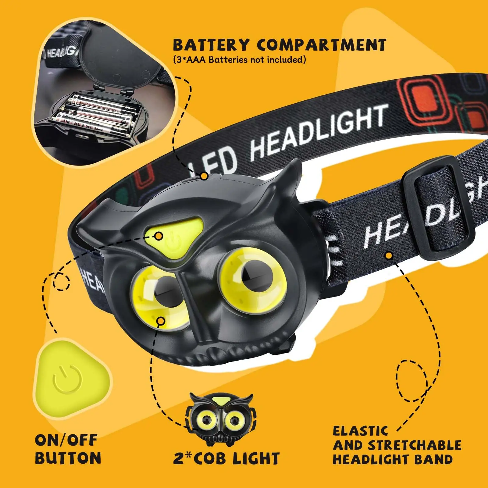 LED Kids Headlamp, COB Headlamp for Kids Boys Girls Flashlight Headlamp Battery Powered Lightweight Headlight Ideal Gift