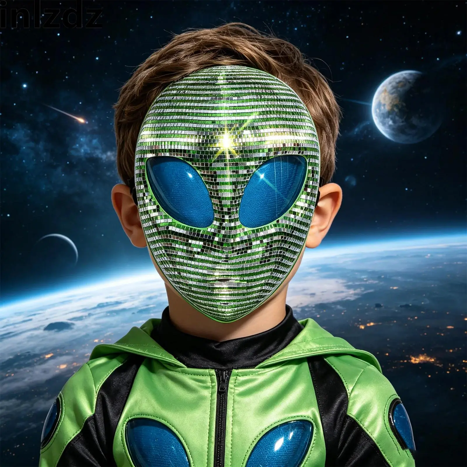 

Halloween Alien Mask Disco Mirror-shiny Mask Halloween Face Mask with Elastic Band for Festival Cosplay Costume for Party Use