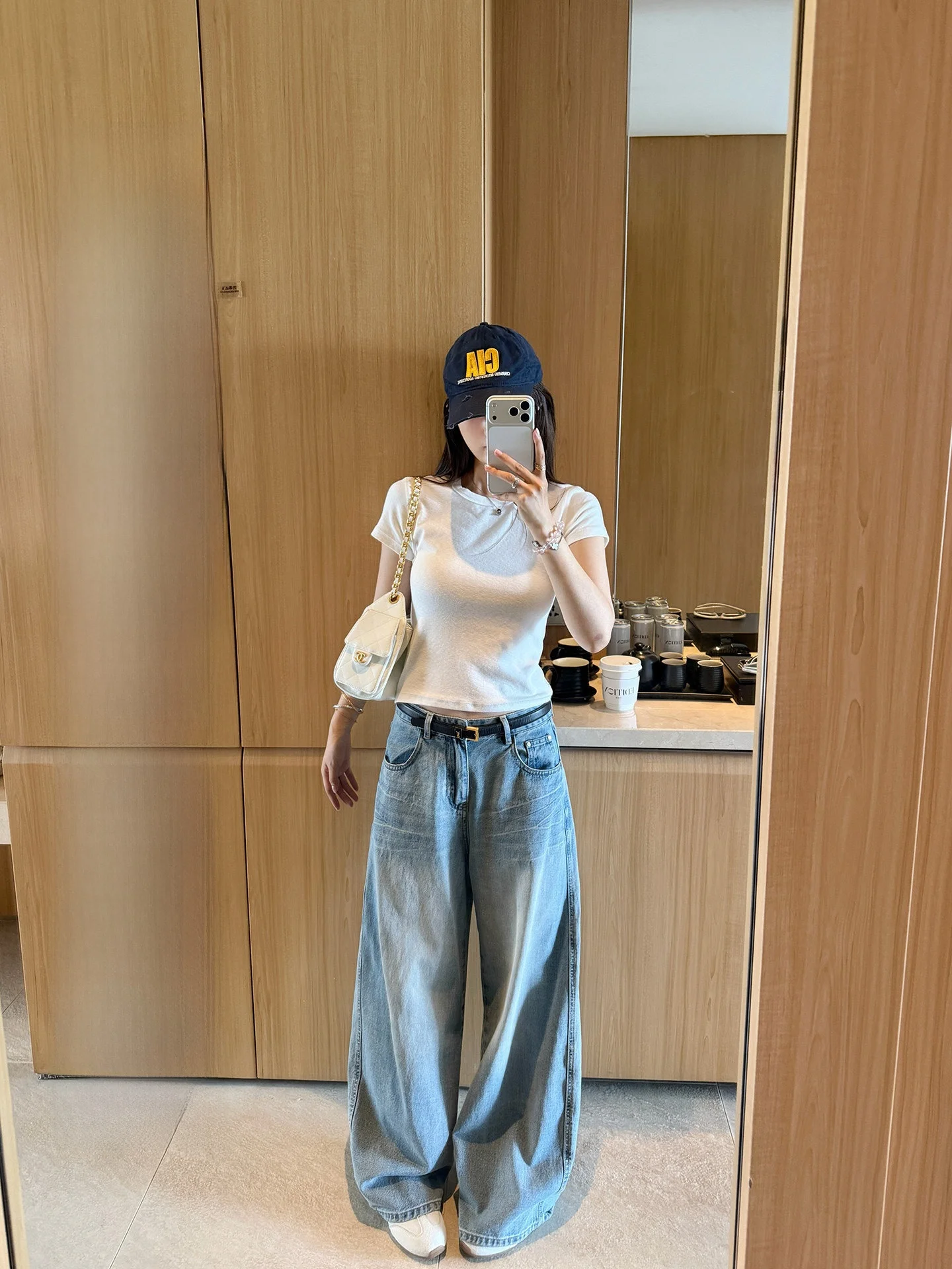 

High Waist Wide Leg Blue Salt Jeans Loose Fit Casual Jeans by White Studio Cotton Blend with Zipper Closure