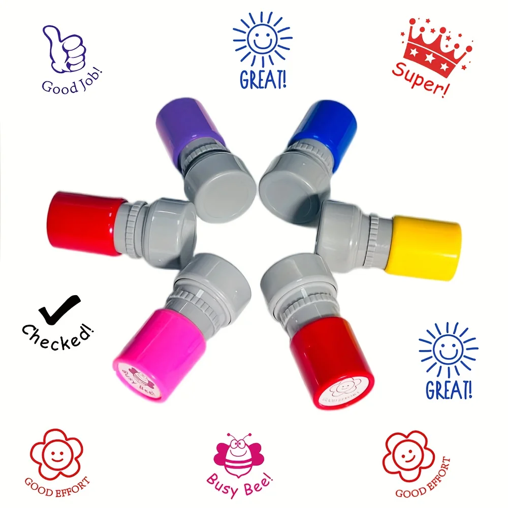 6-piece set of colored motivational teacher seals, teacher self ink rubber seals, teacher comment education photosensitive seals