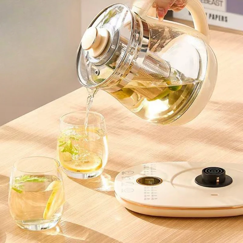 다기능 건강 관리 주전자, 24시간 타이머가 있는 1.8L 붕규산 유리 차 메이커, 허브 끓이기/요리용 자동 보온
