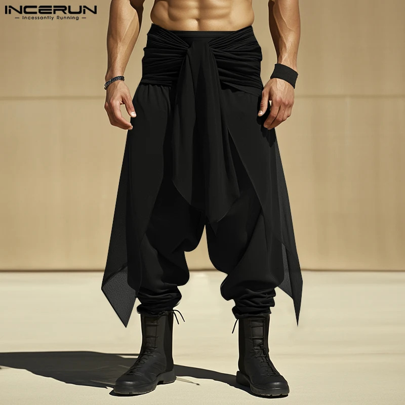 INCERUN Männer Unregelmäßige Hosen Einfarbig Jogger Spitze Up Gefälschte Zwei Stücke Hosen Männer Streetwear Oversize Mode Lange Hosen